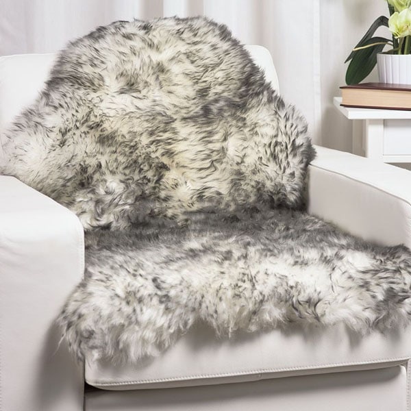White With Grey Tips Single Sheep Skin Rug White With Grey Tips Single Sheep Skin Rug
